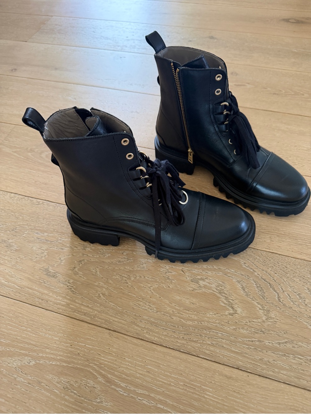 AllSaints Lydia Cap Toe Leather Combat Boots in black - size 10